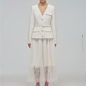 WOMEN'S METALLIC BOUCLE V-NECK TAILORED MIDI DRESS